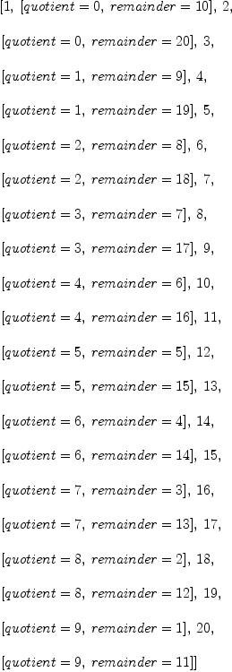 
\label{eq4}\left[{quotient = 0}, \:{remainder ={20}}\right]