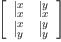 
\label{eq6}\left[ 
\begin{array}{cc}
{|_{x}^{x}}&{|_{x}^{y}}
\
{|_{y}^{x}}&{|_{y}^{y}}
